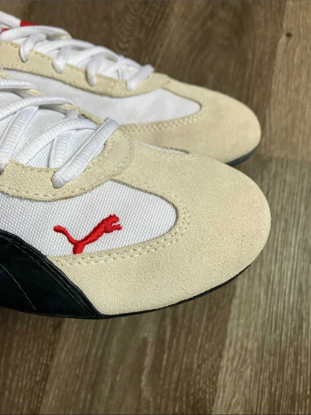 Puma Men’s Cream, Black & Red Low-Profile Motorsport Sneaker
